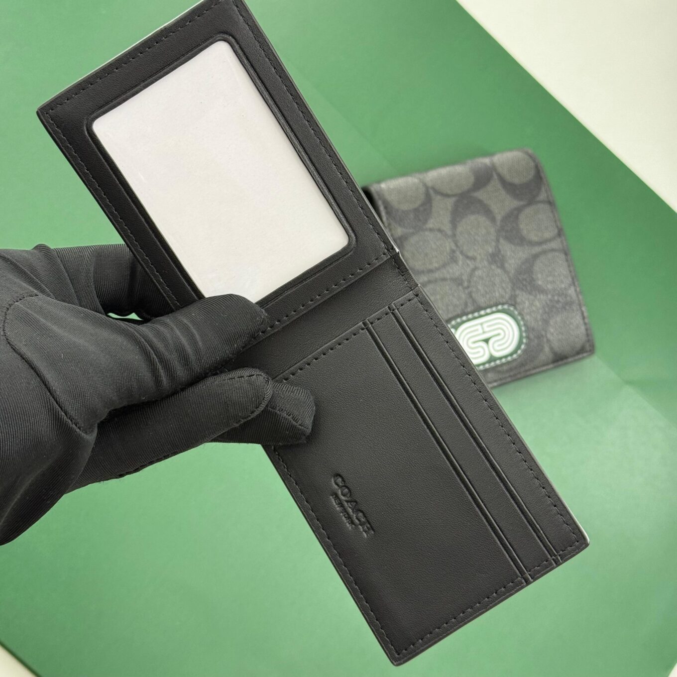 Coach Black Canvas Green Patch Men’s Wallet With Card Holder