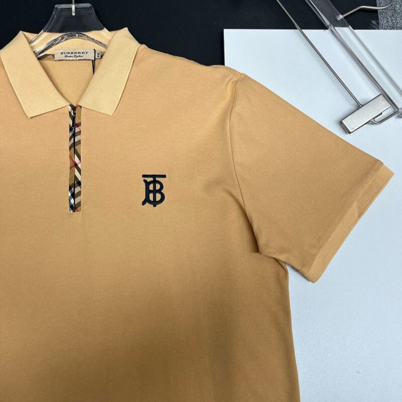 Burberry Khaki Polo Shirt with Monogram Logo & Check Trim