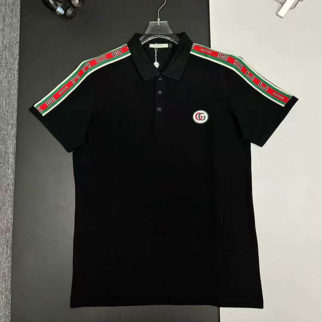 Gucci Polo Black Tshirt with Logo Tape Sleeves