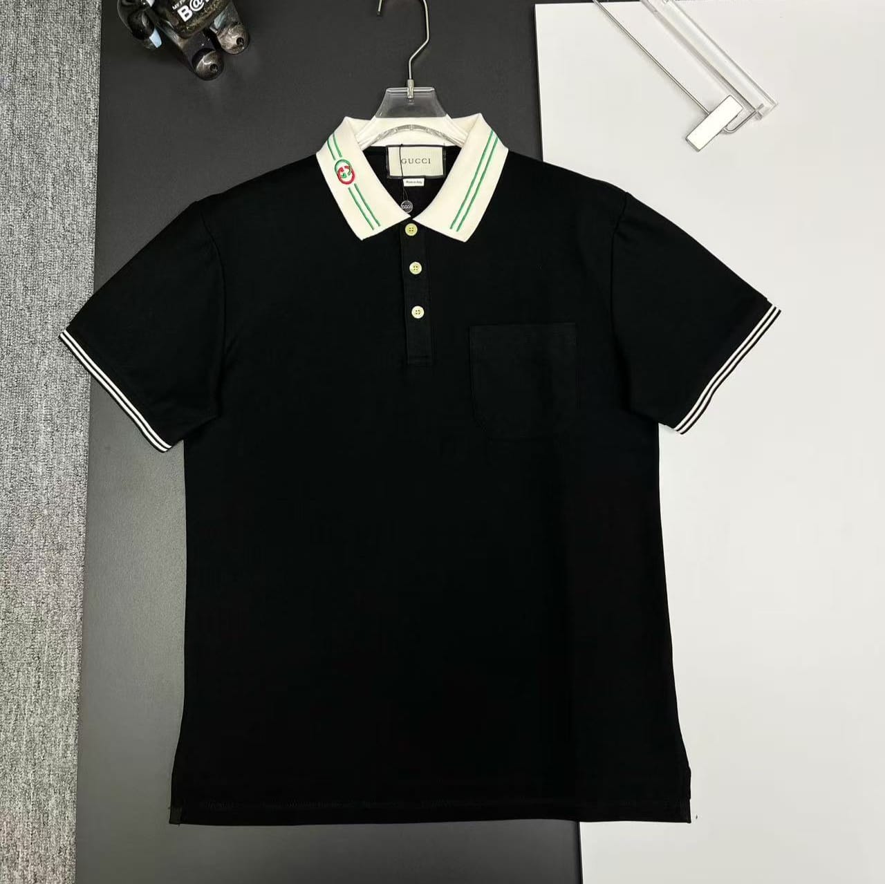 Gucci Black Polo Tshirt with White Collar Trim
