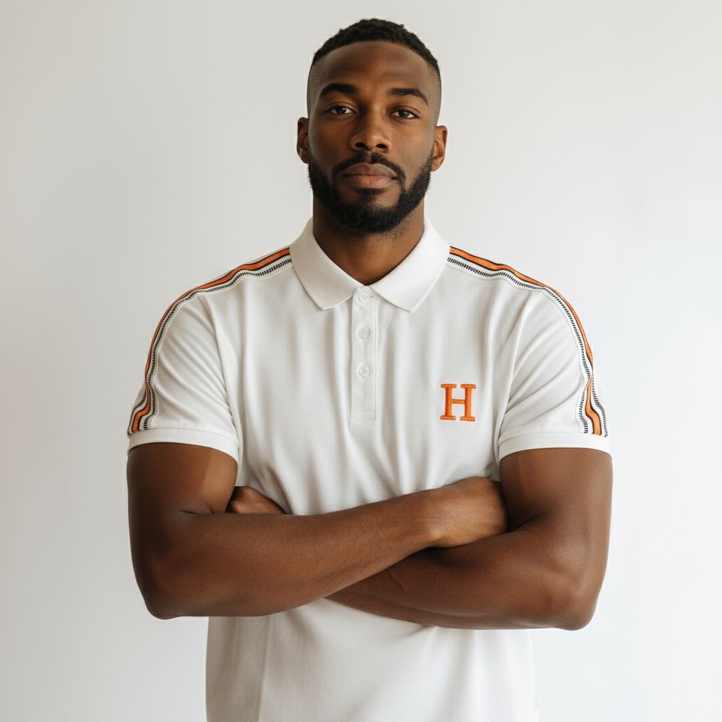 Hermes White Polo With Stripped Shoulder Tshirt