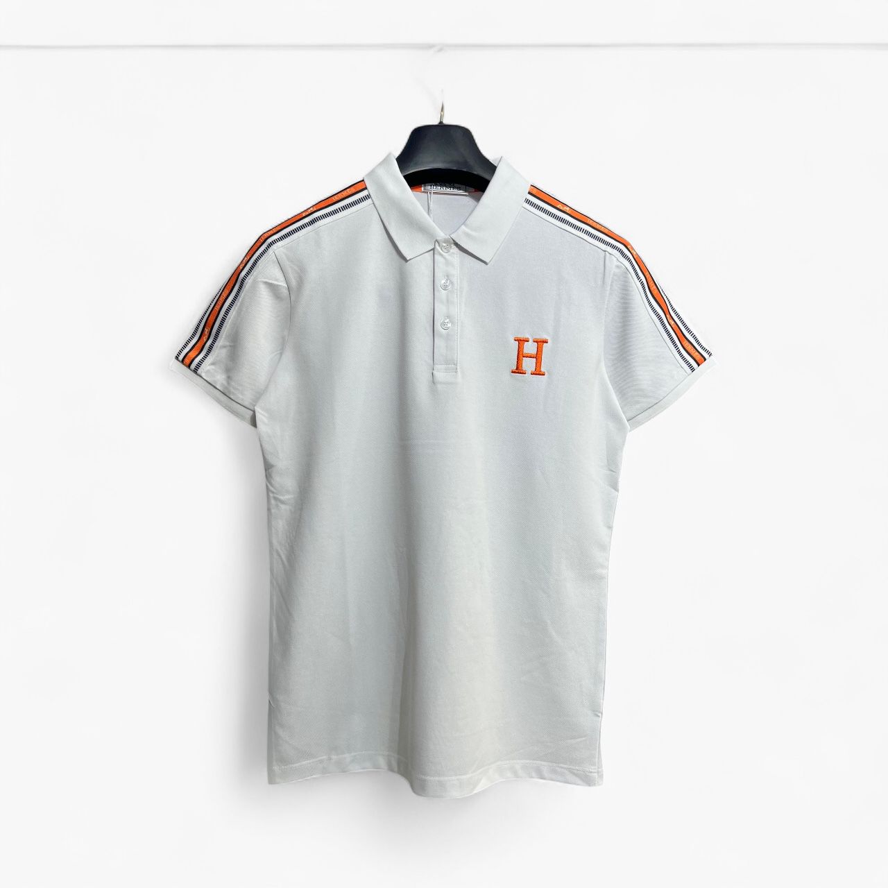 Hermes White Polo With Stripped Shoulder Tshirt