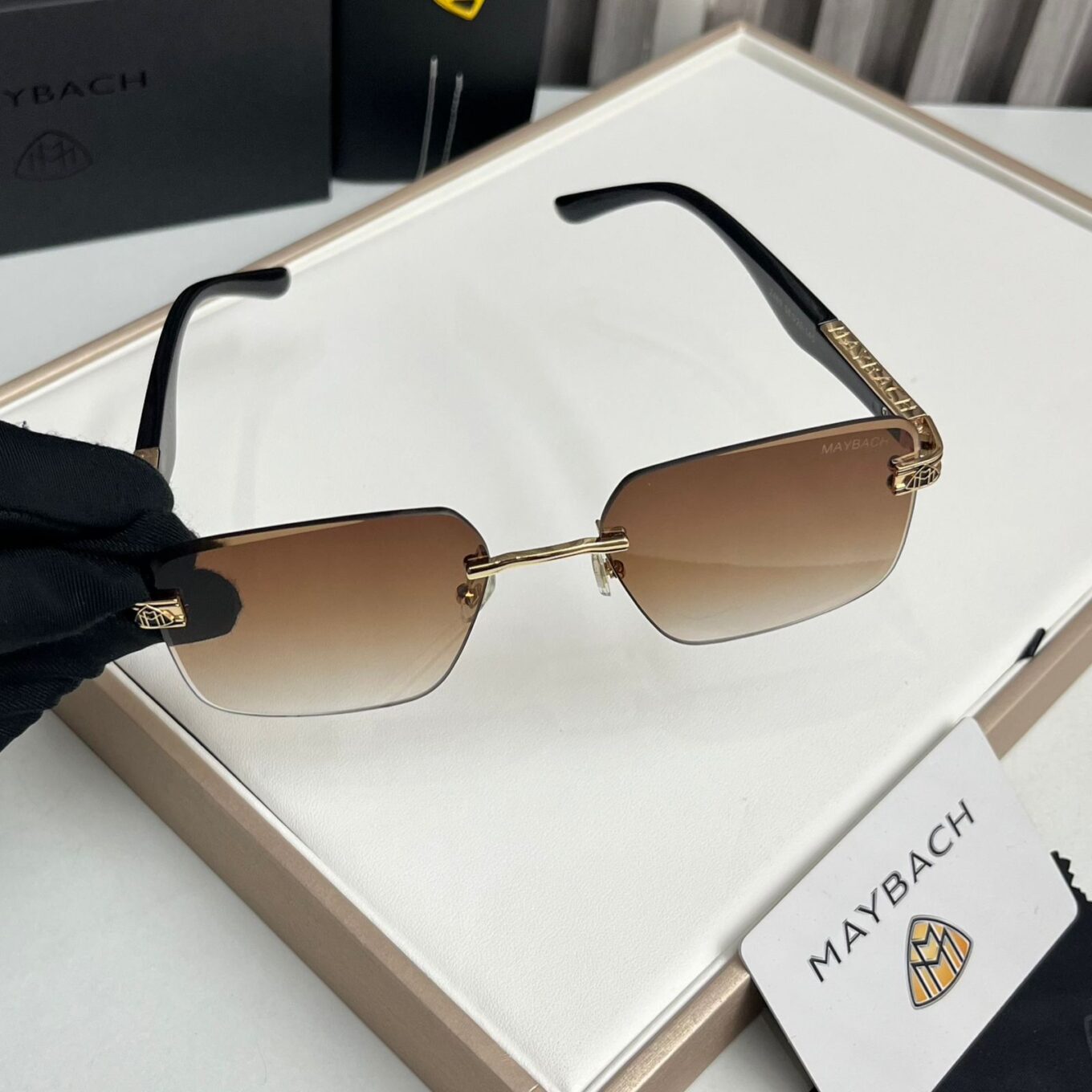 Maybach Square Aviator Black Brown Sunglasses