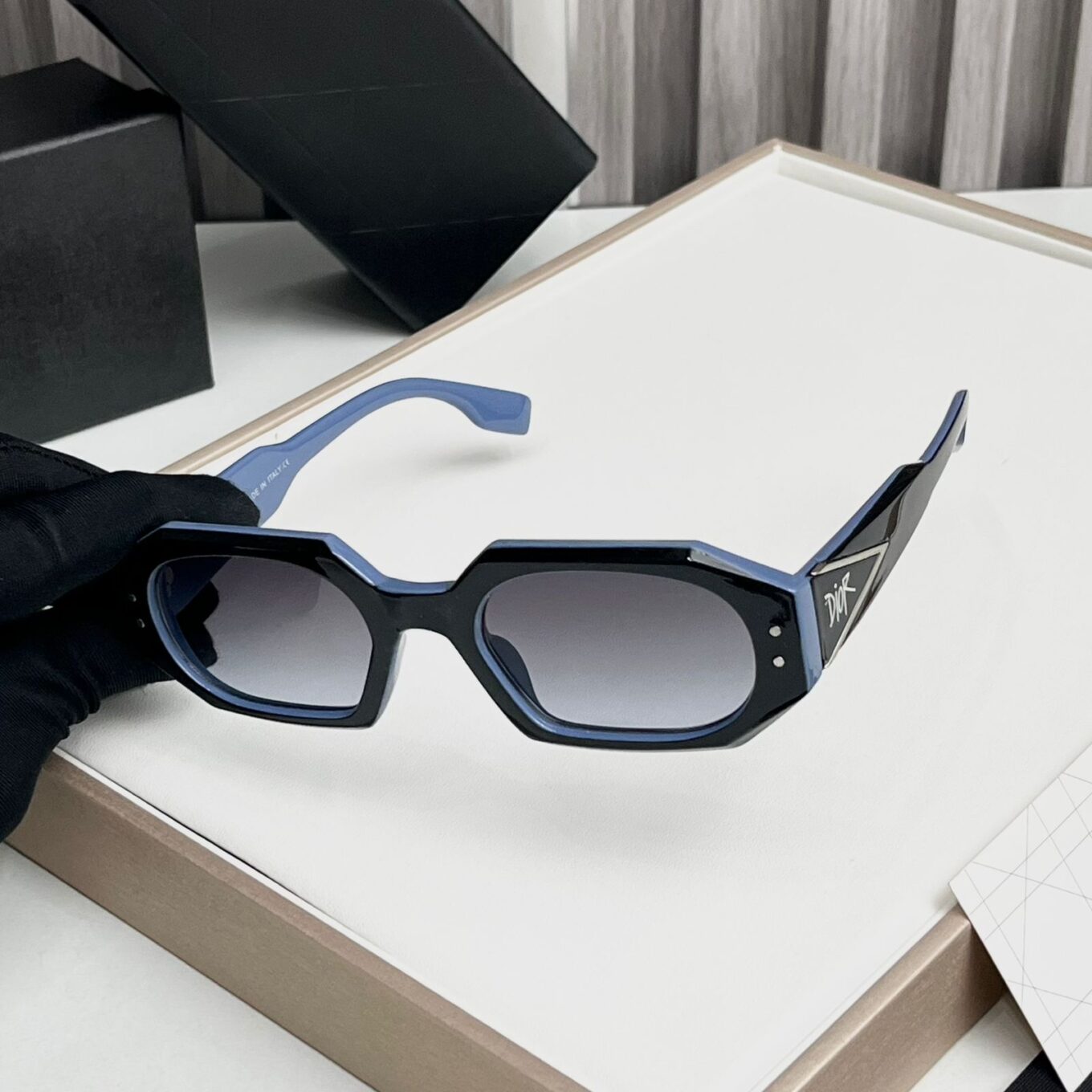 Dior Black & Blue Rectangular Sunglass For Women