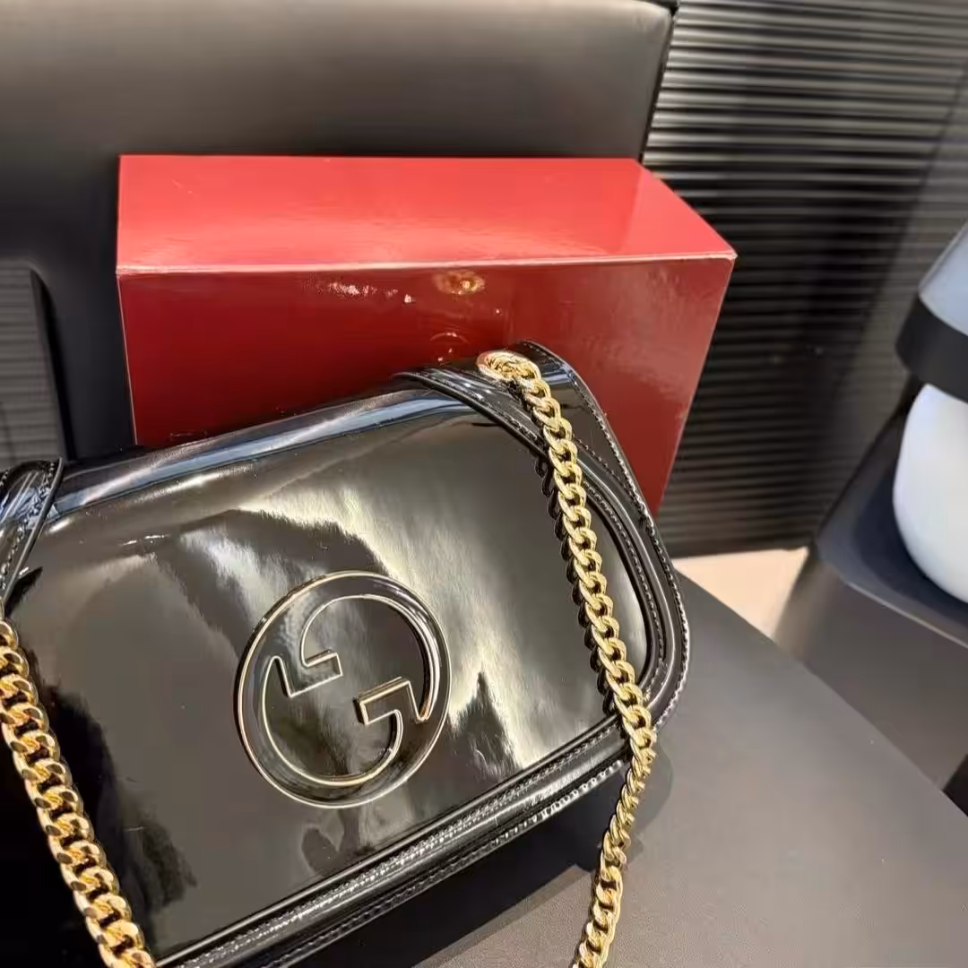 Gucci Blondie Glossy Black Shoulder Bag (With Box)
