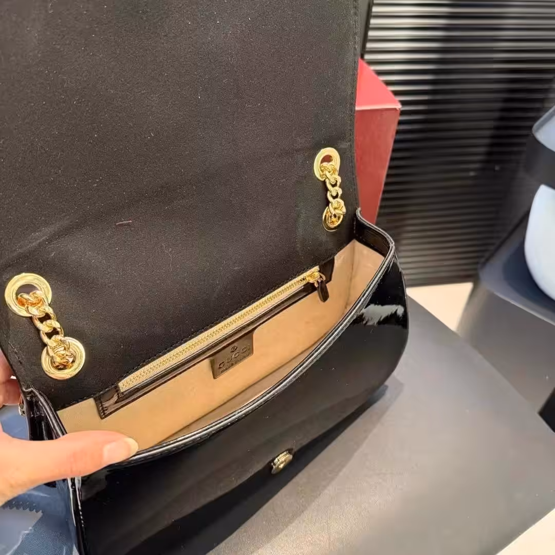 Gucci Blondie Glossy Black Shoulder Bag (With Box)