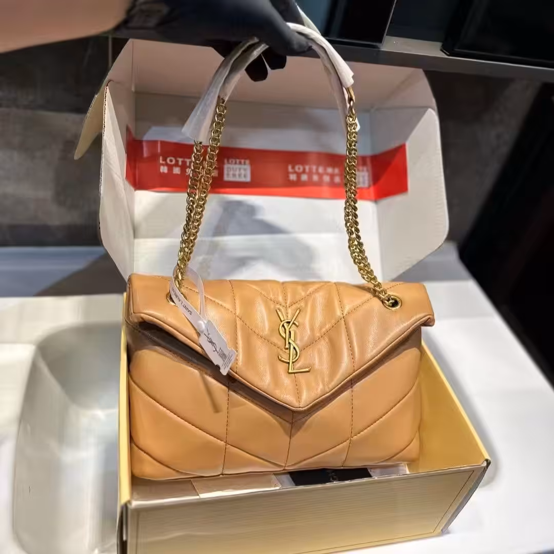 Ysl Loulou Puffer Apricot Premium Shoulder Bag (With Double Box)