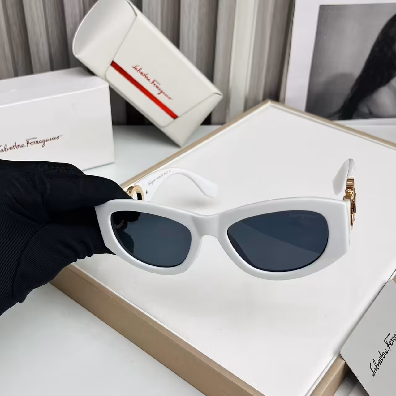 WhatsApp Image 2025-10-16 at 6.22.03 PM Salvatore Ferragamo White Cat-Eye Gancini For Women