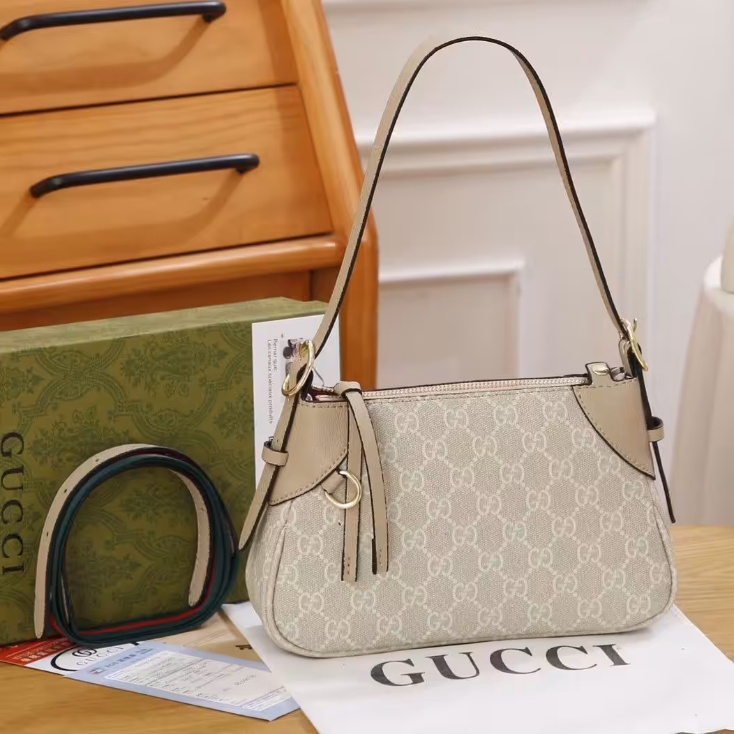 Gucci GG Emblem Beige Shoulder Bag (With Box)