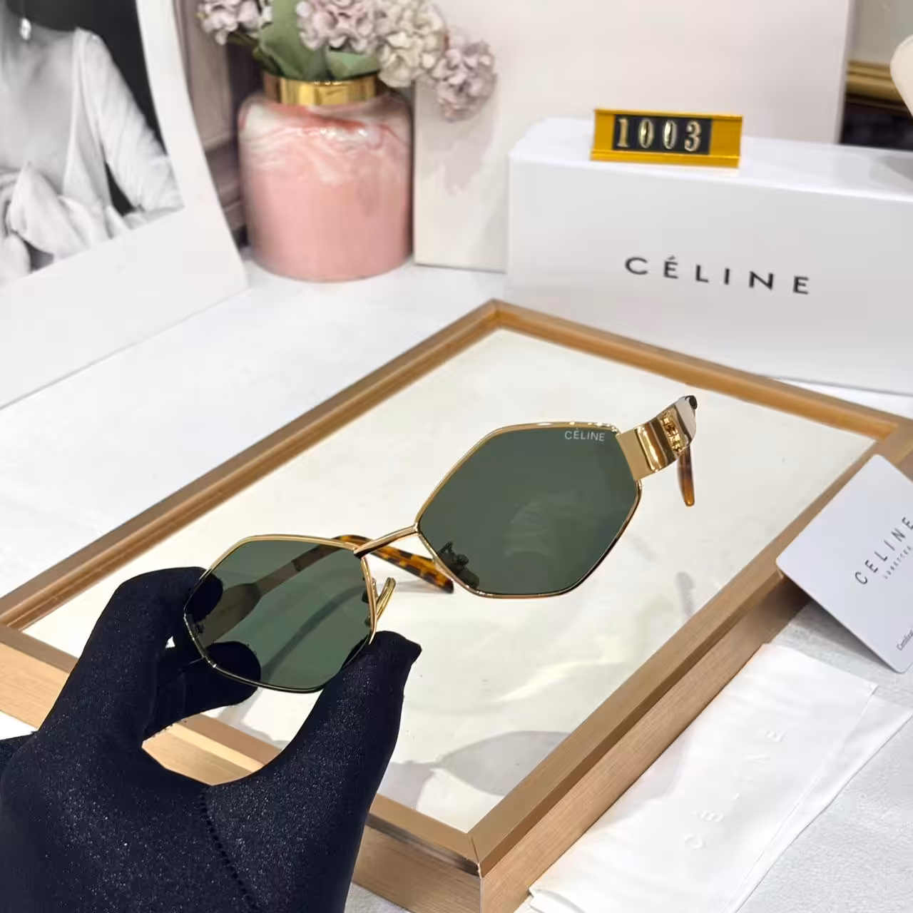 Celine Green Tint Hexagon Women’s Sunglass