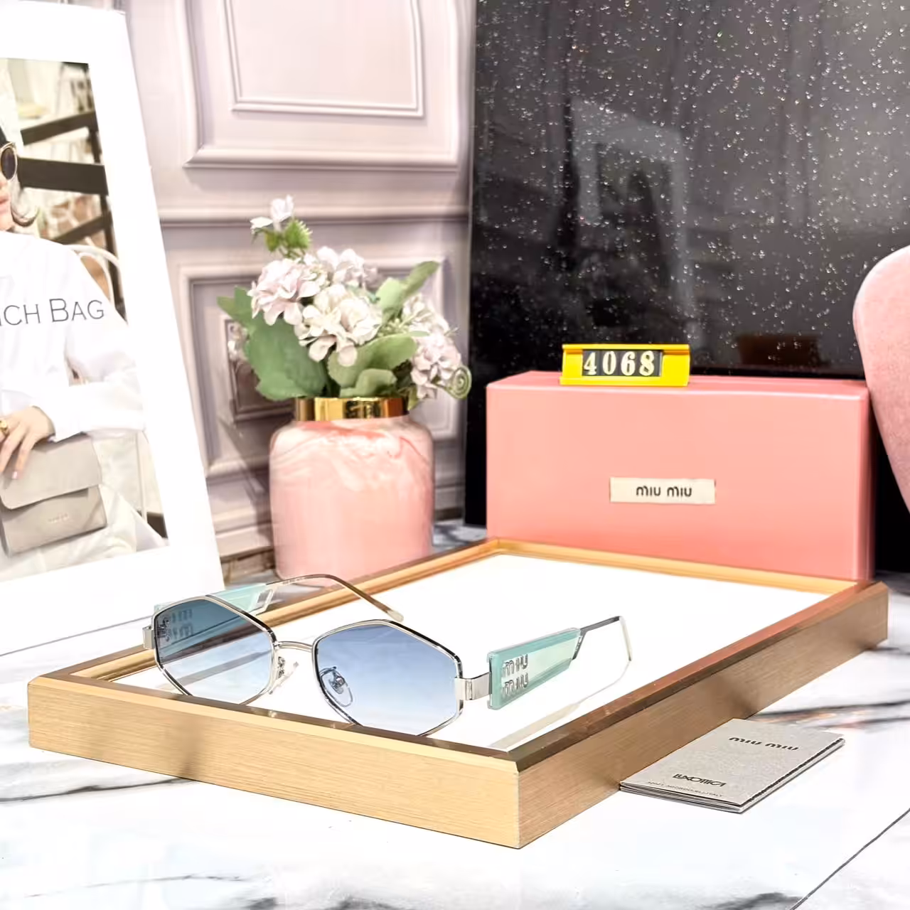 Miu Miu Hexagon Light Green Blue Sunglass For Women