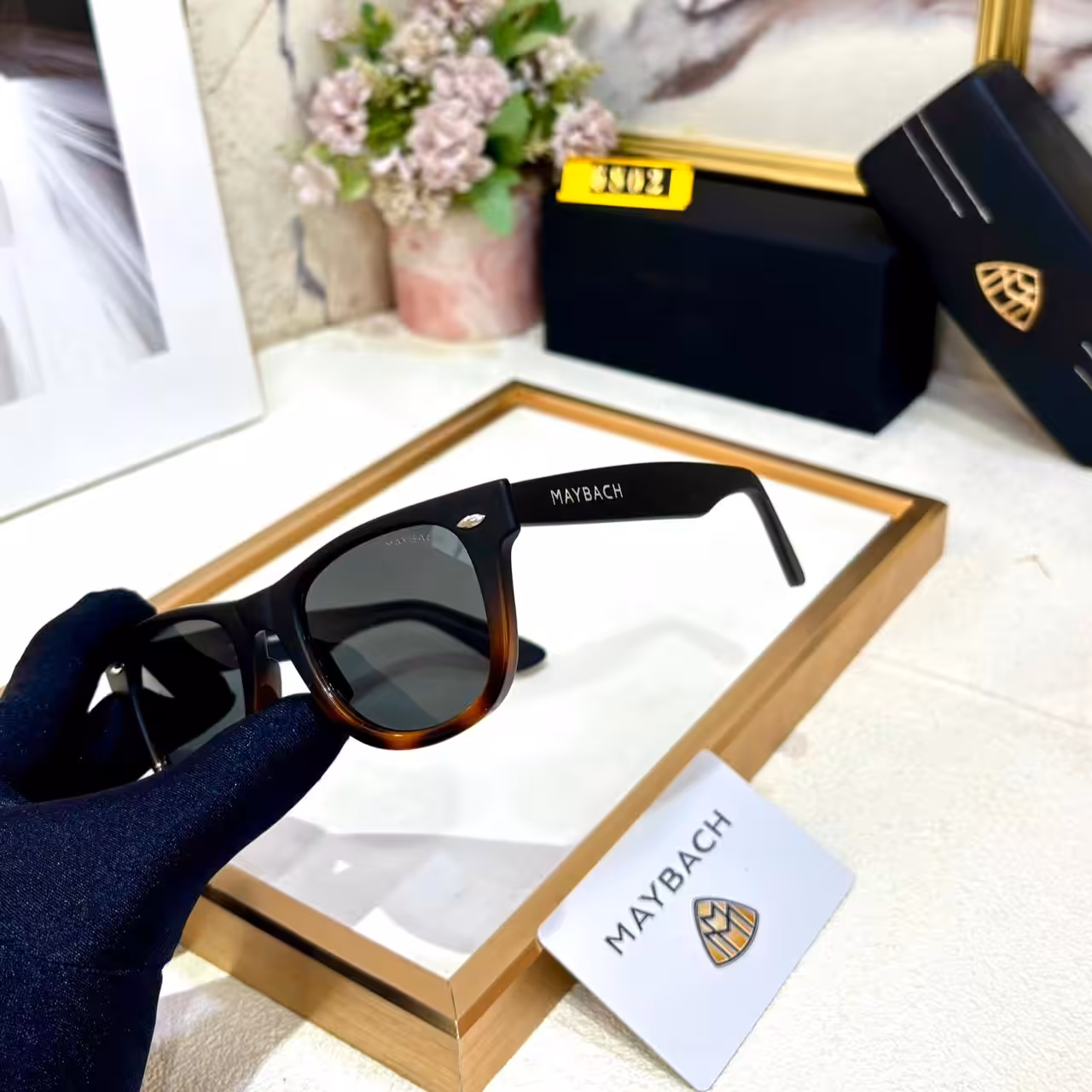 Maybach Wayfarer Black Brown Sunglasses