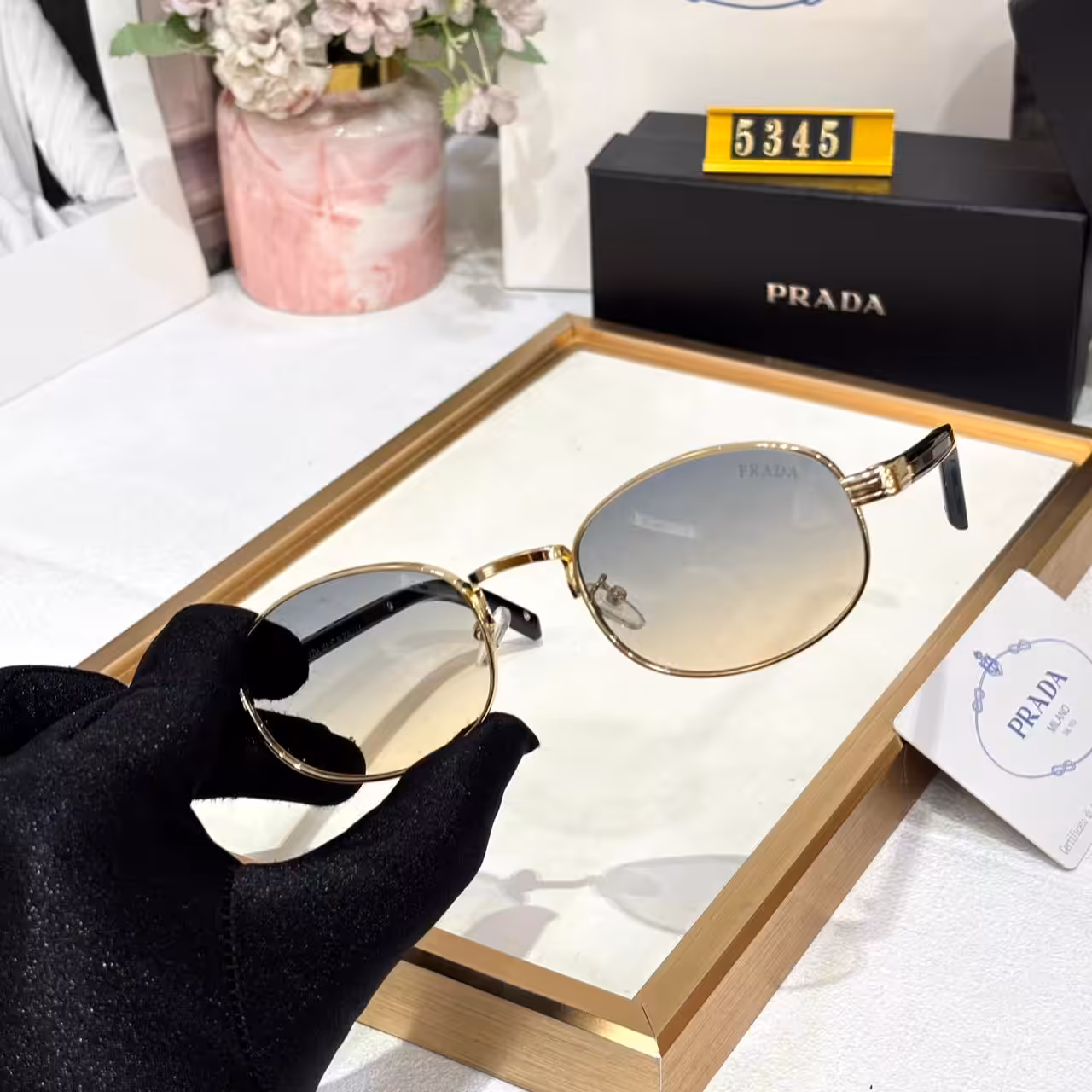 Prada Round Yellow Tint Unisex Sunglass