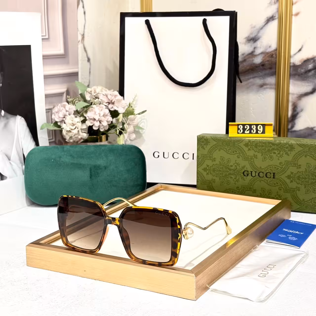 Gucci Pearl Square Oversized Women’s Sunglass