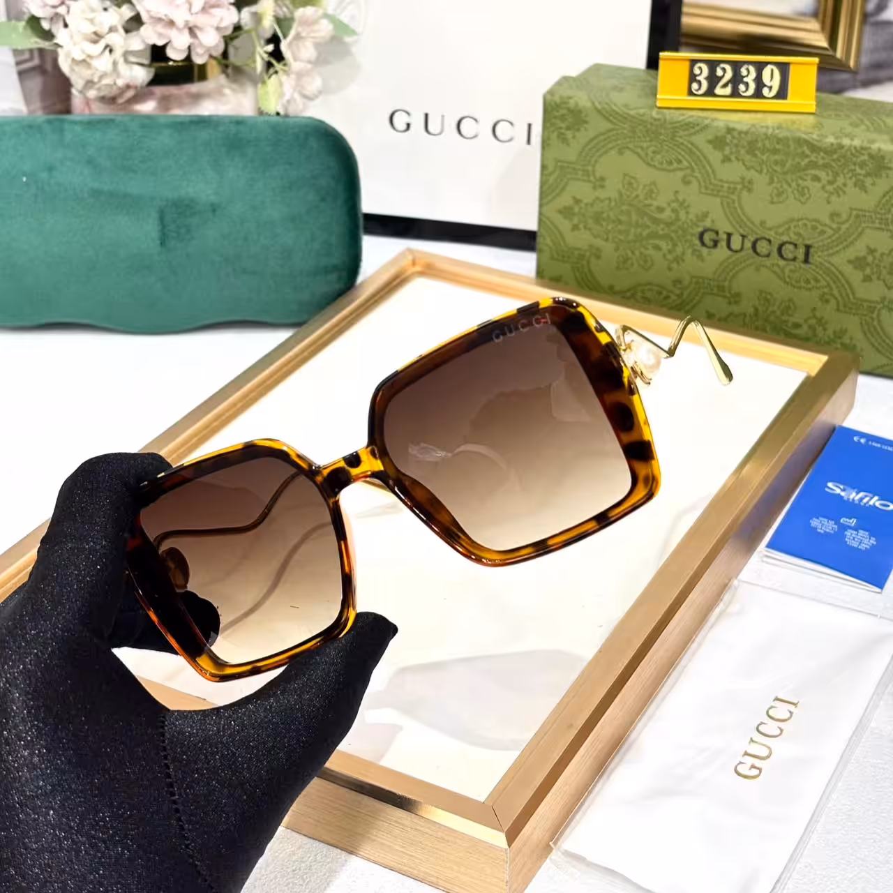 Gucci Pearl Square Oversized Women’s Sunglass