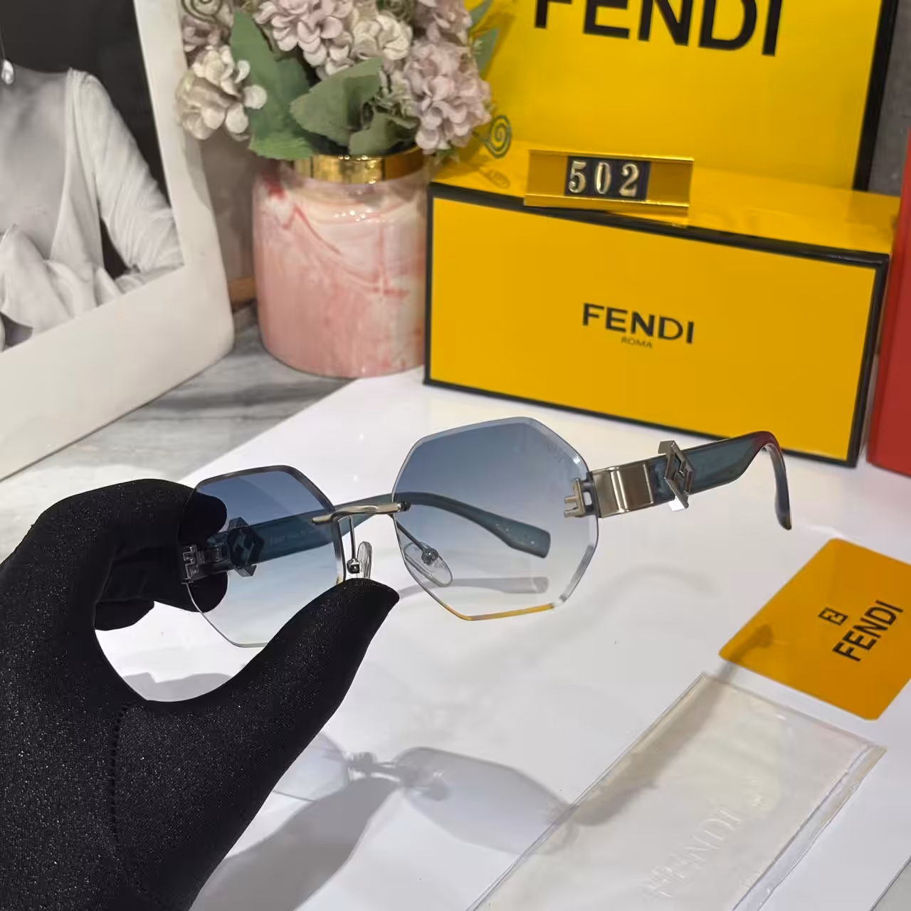 Fendi FF Hexagonal Blue Tint Men’s Sunglass