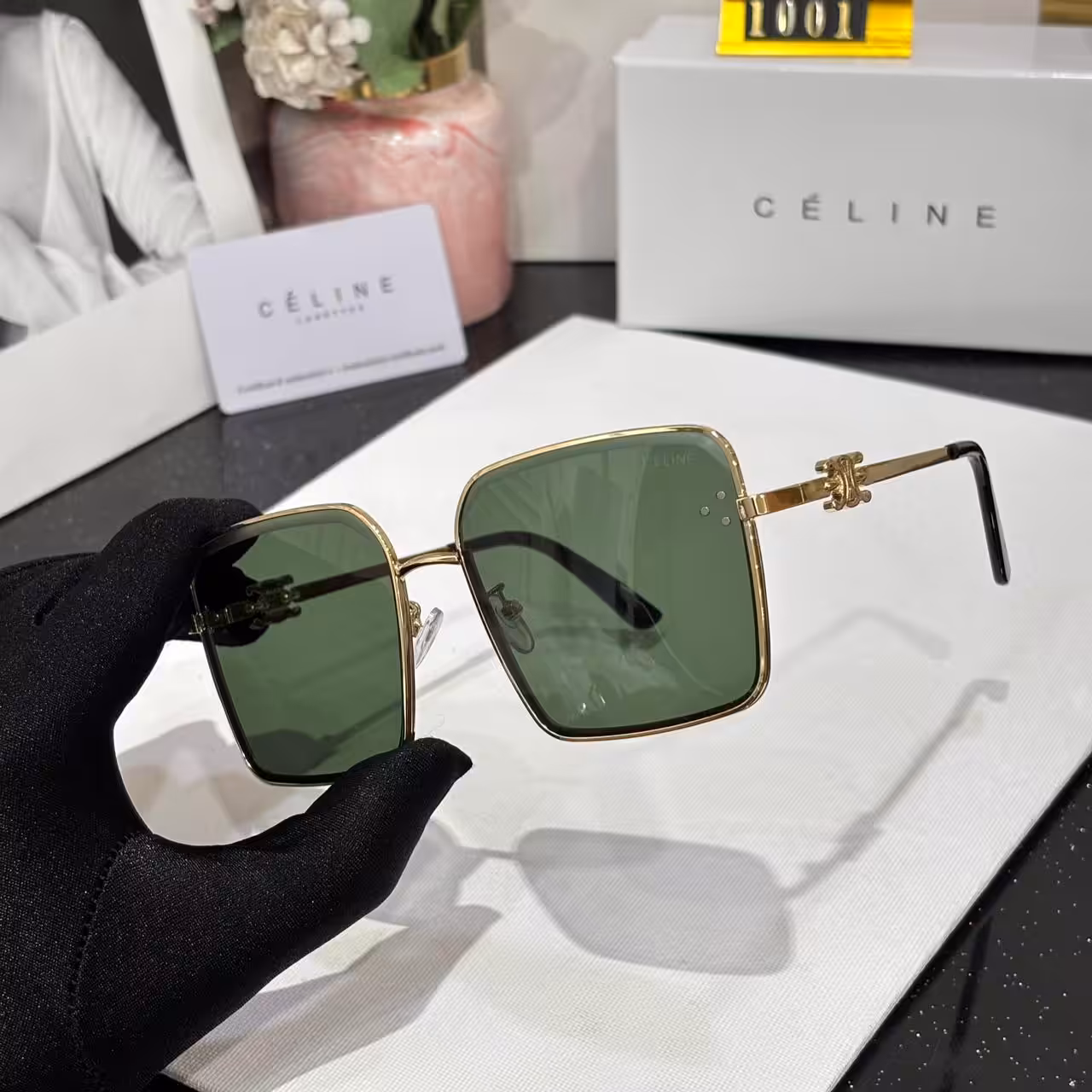 Celine Square Oversized Green Tint Women’s Sunglass