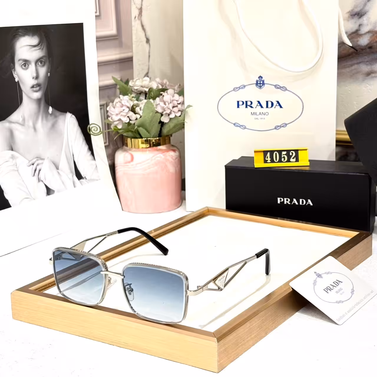 Prada Square Frame Sky Tint Unisex Sunglass