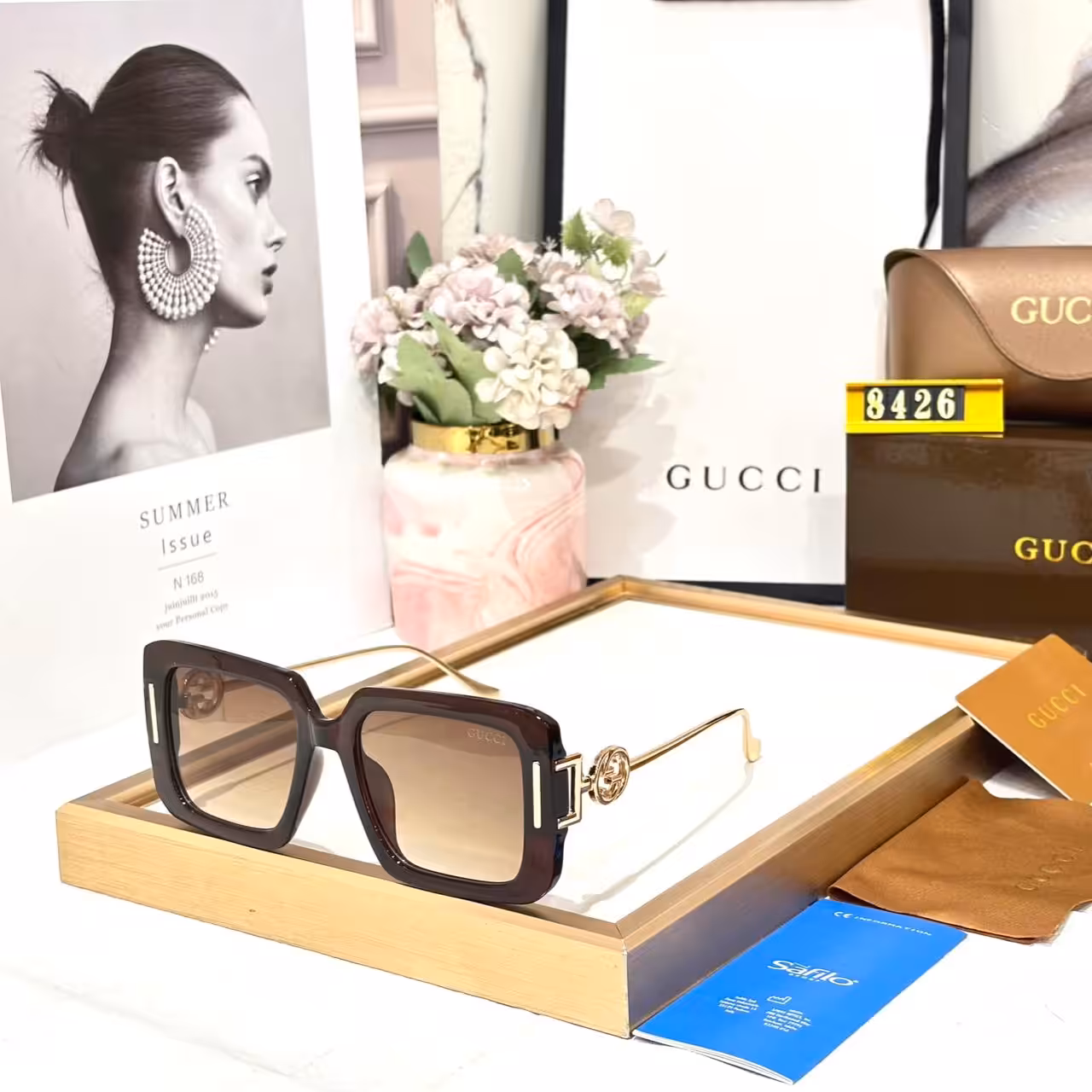 Gucci Square Oversized Coffee Frame Women’s Sunglass