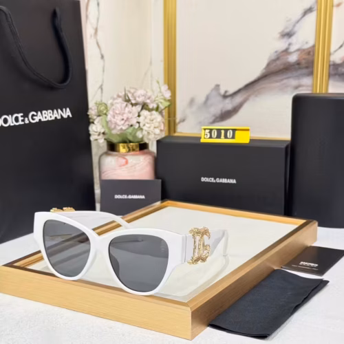 Dolce & Gabbana Cat-Eye Sunglasses White Frame with Gold DG Logo