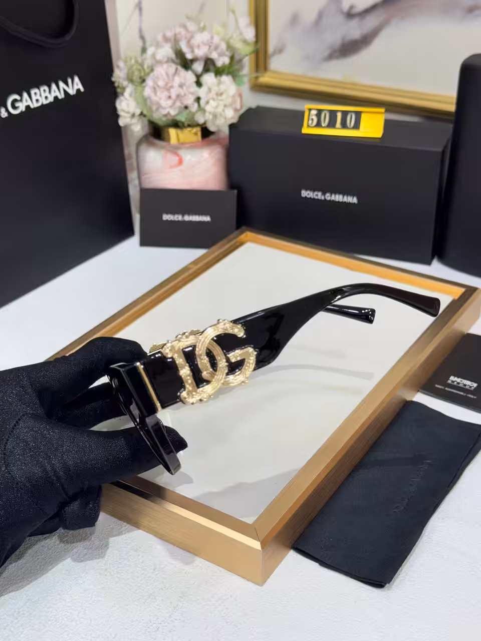 Dolce & Gabbana Cat-Eye Sunglasses Black Frame with Gold DG Logo