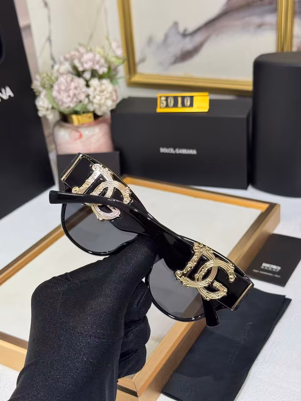 Dolce & Gabbana Cat-Eye Sunglasses Black Frame with Gold DG Logo