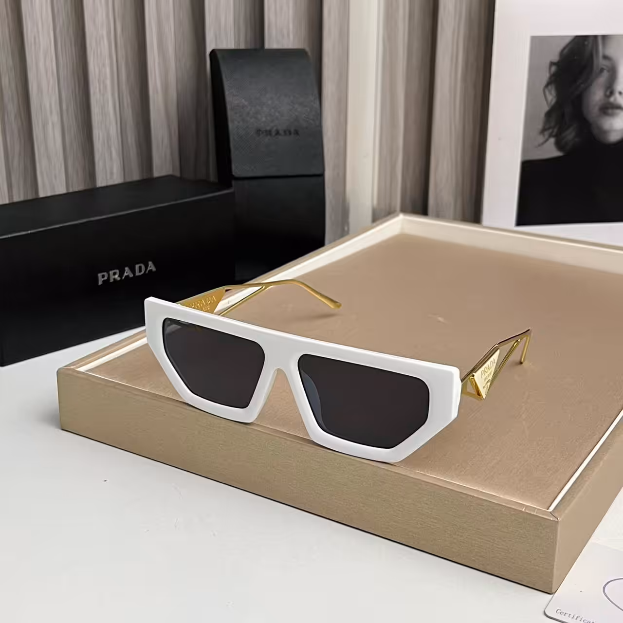 WhatsApp Image 2025-11-12 at 6.36.37 PM Prada Geometric Square Sunglasses White Frame with Gold Metal Logo