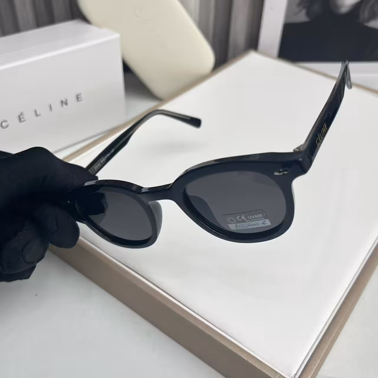 Celine Black Round Classic Polarized Sunglasses
