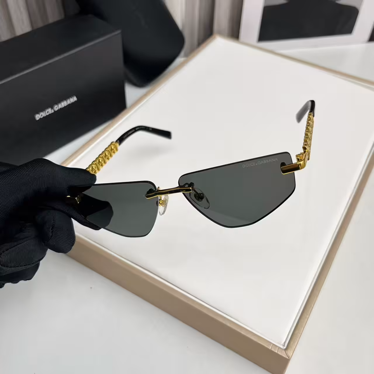 Dolce & Gabbana Premium Gold Chain Rimless Sunglasses