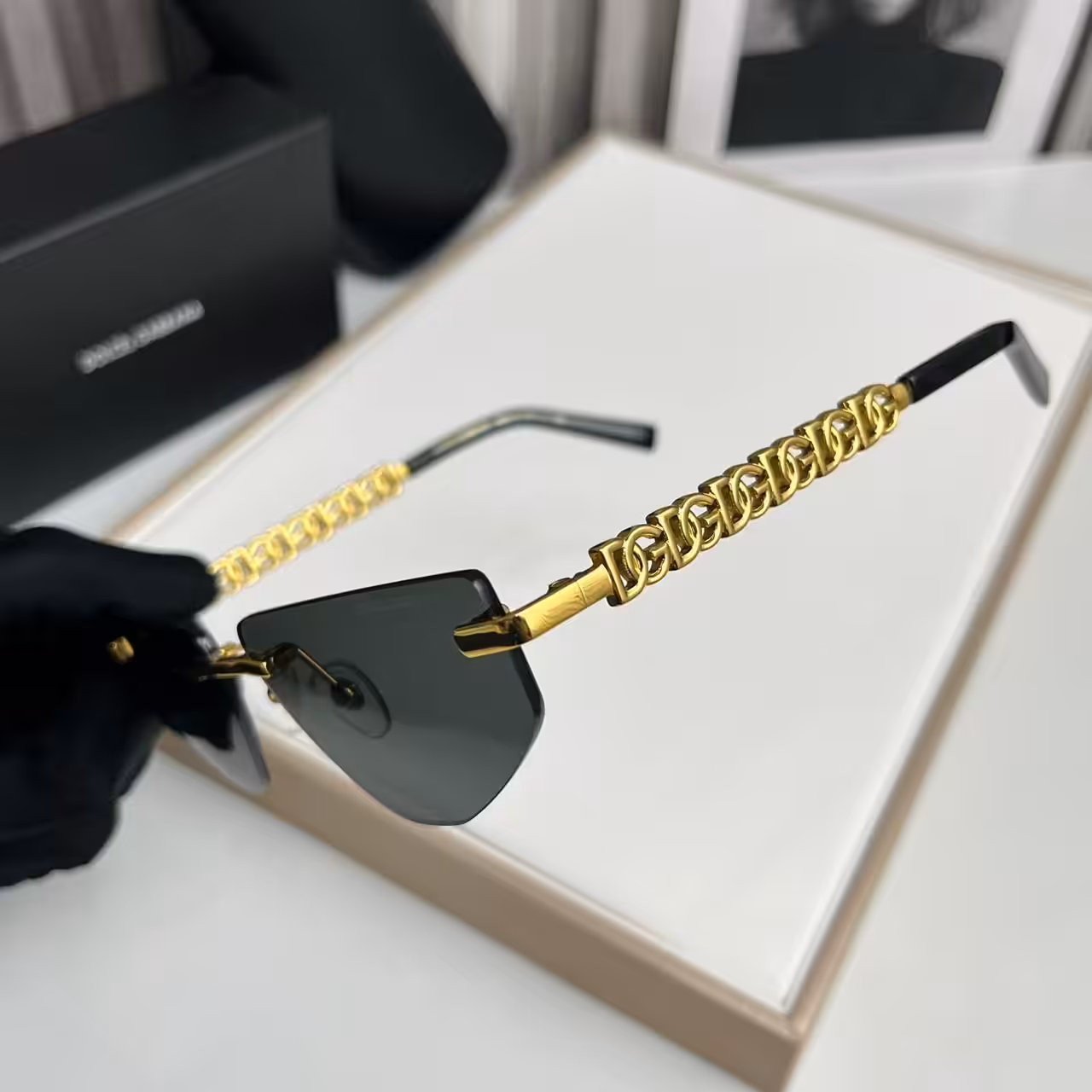 Dolce & Gabbana Premium Gold Chain Rimless Sunglasses