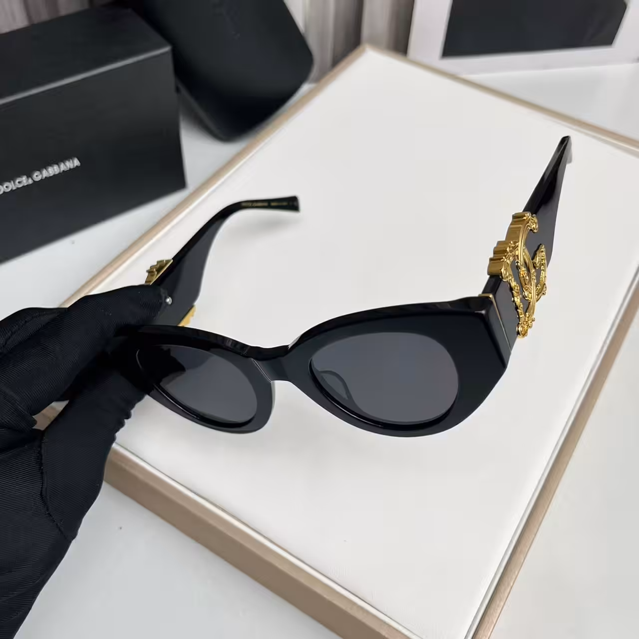 Dolce & Gabbana Premium Black Oval Baroque Sunglasses