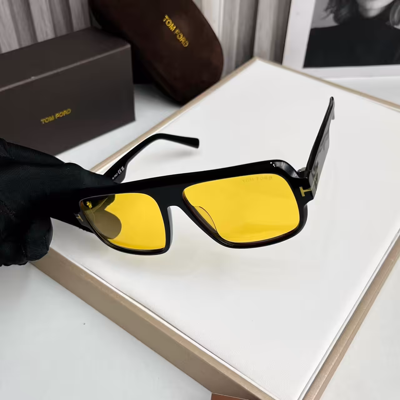 Tom Ford Black Yellow Shield Sunglasses