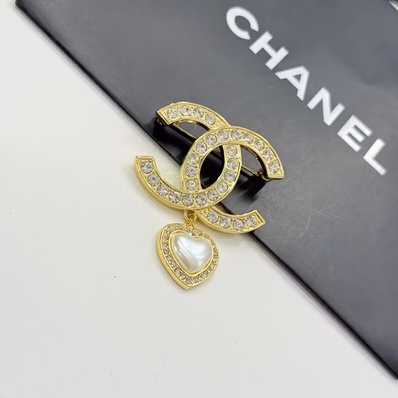 Chanel Pearl Heart Drop Brooch