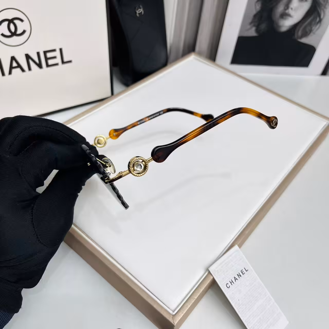 Chanel Brown Scalloped Rimless Sunglasses