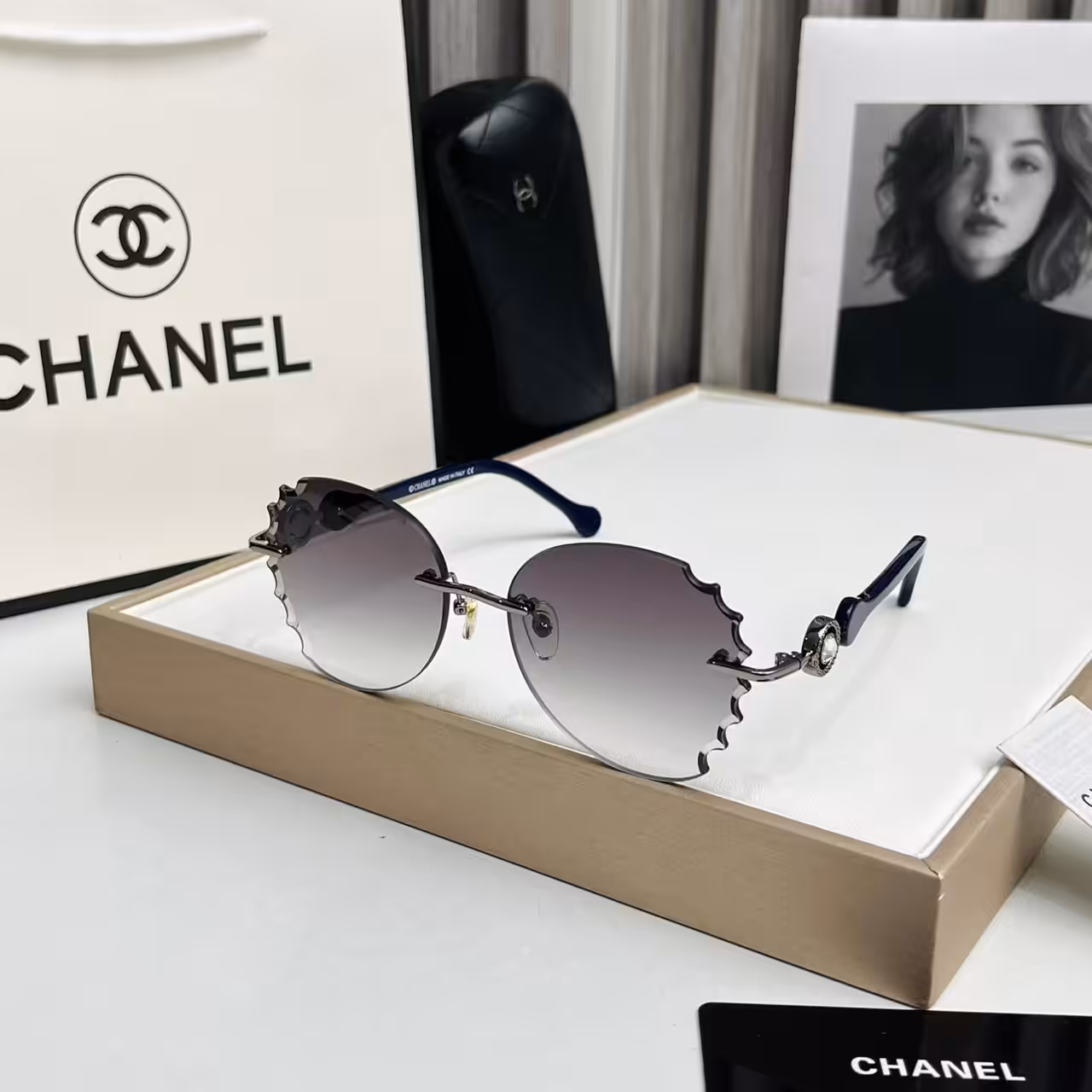 WhatsApp Image 2025-11-20 at 6.21.57 PM Chanel Grey Gradient Scalloped Rimless Sunglasses