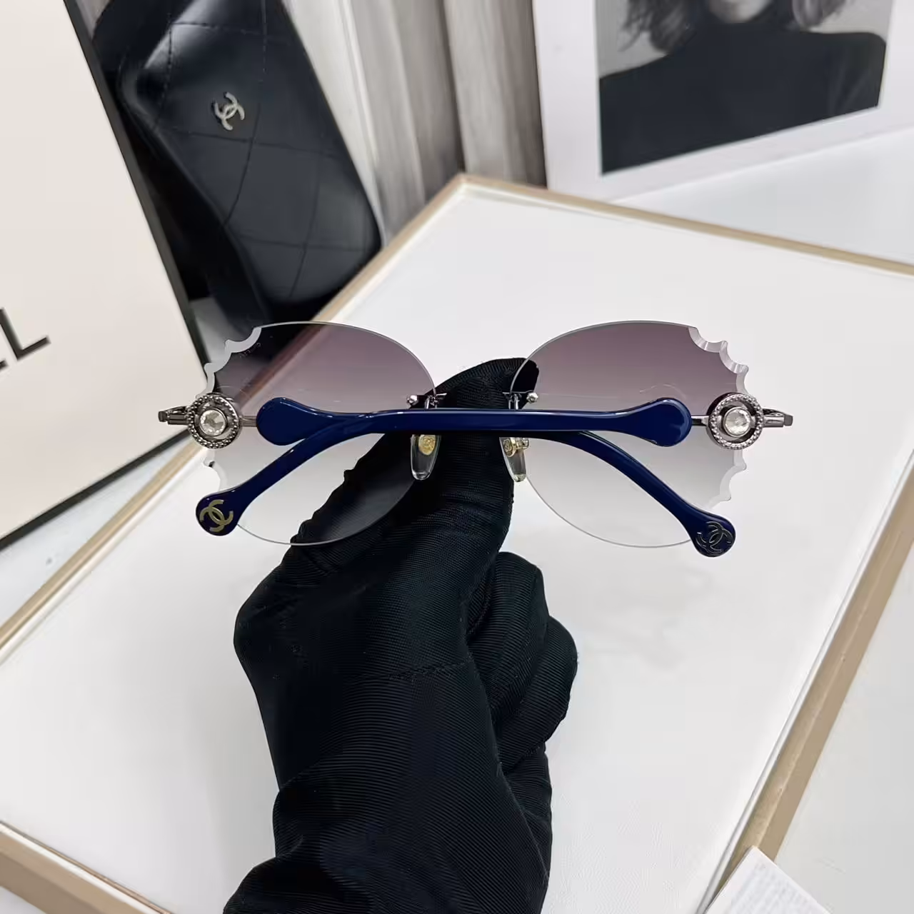 WhatsApp Image 2025-11-20 at 6.21.58 PM (2) Chanel Grey Gradient Scalloped Rimless Sunglasses