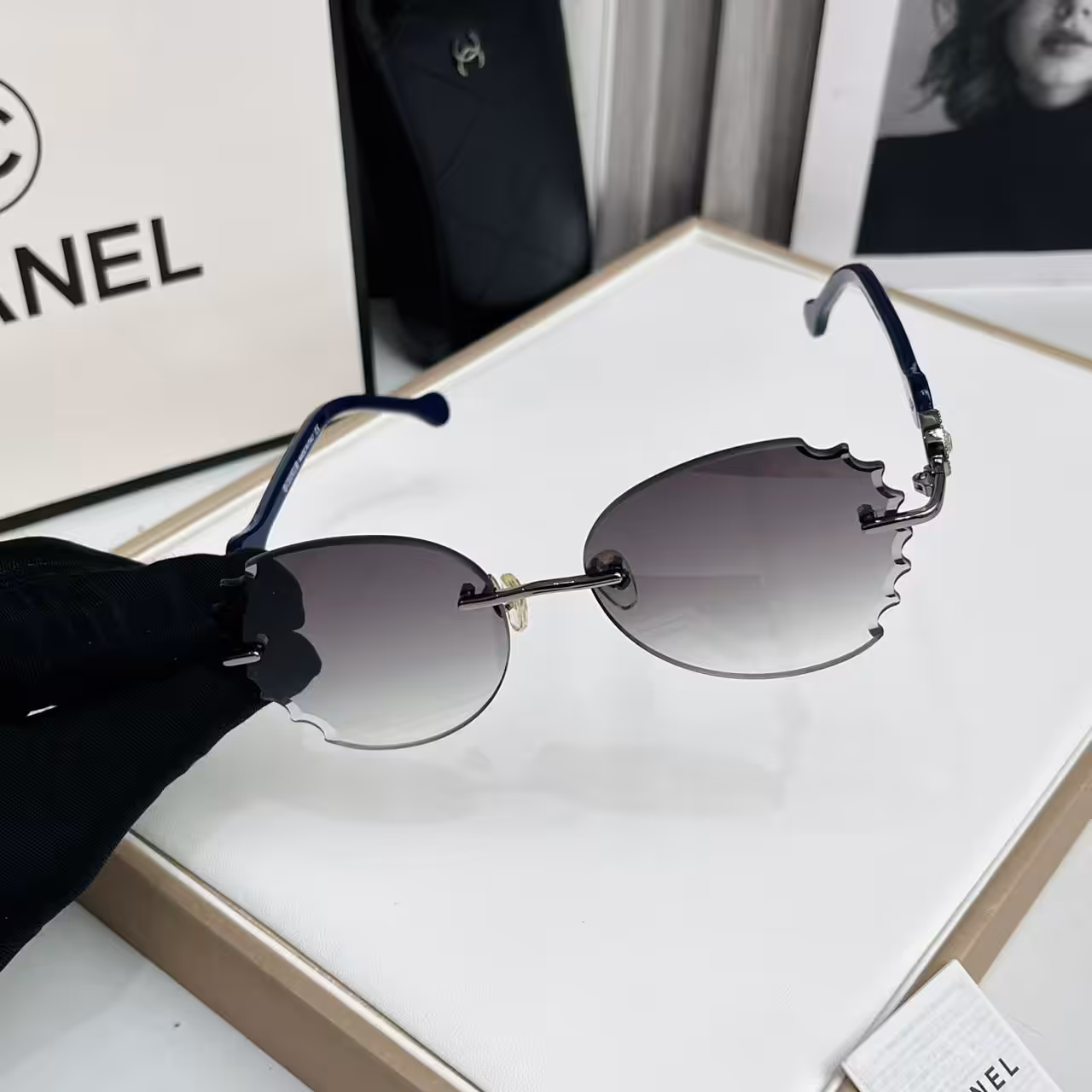 WhatsApp Image 2025-11-20 at 6.21.58 PM Chanel Grey Gradient Scalloped Rimless Sunglasses