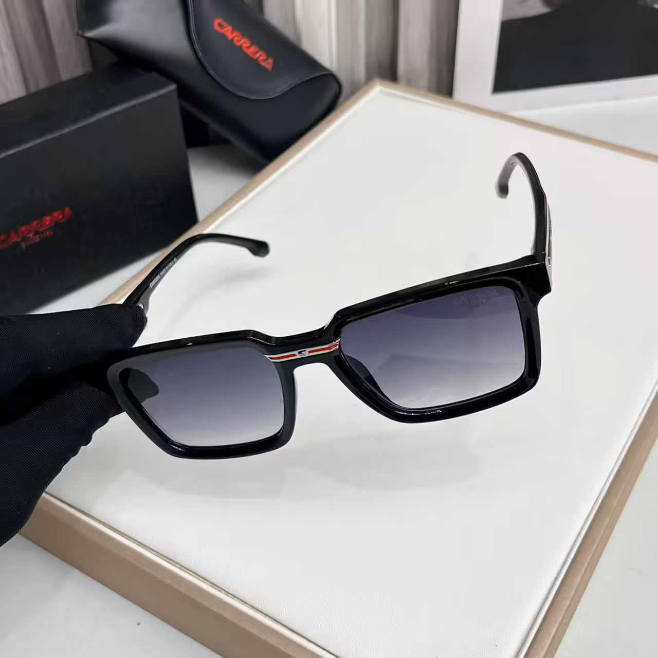 Carrera Black Red-Detail Gradient Square Sunglasses