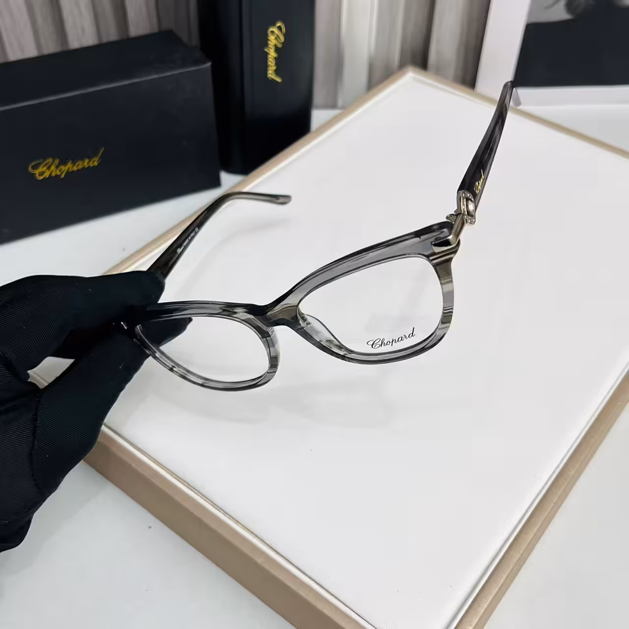 Chopard Women’s Grey Marble Cat-Eye Optical Frame