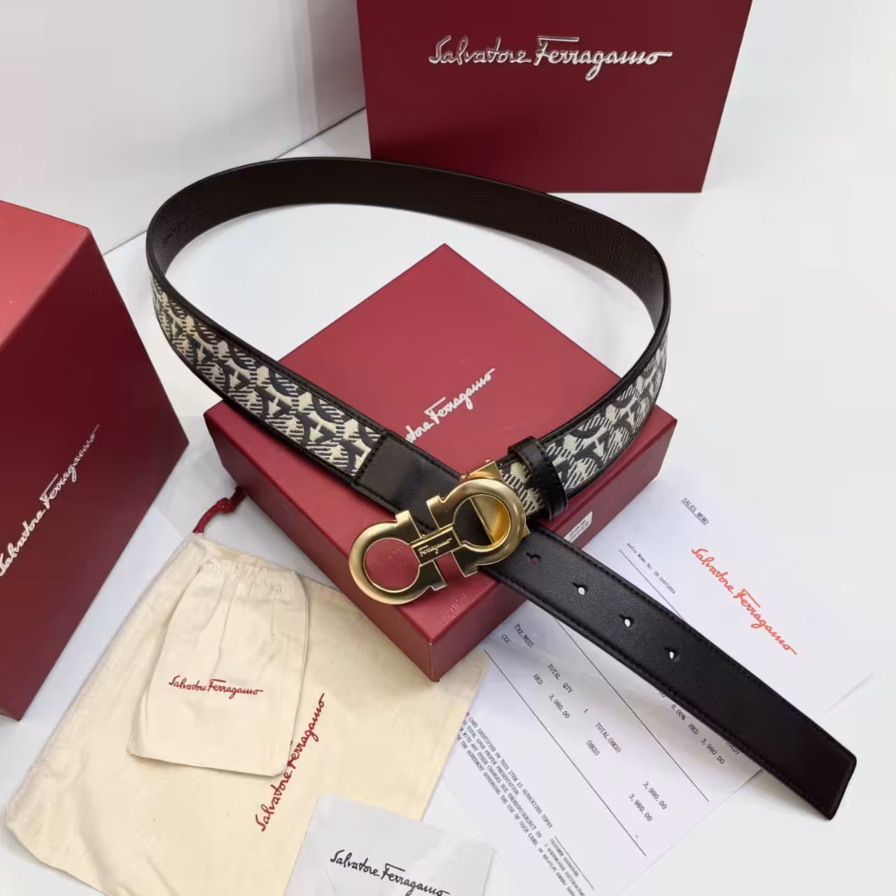 Salvatore Ferragamo Black and coffee Gancini Reversible Belt