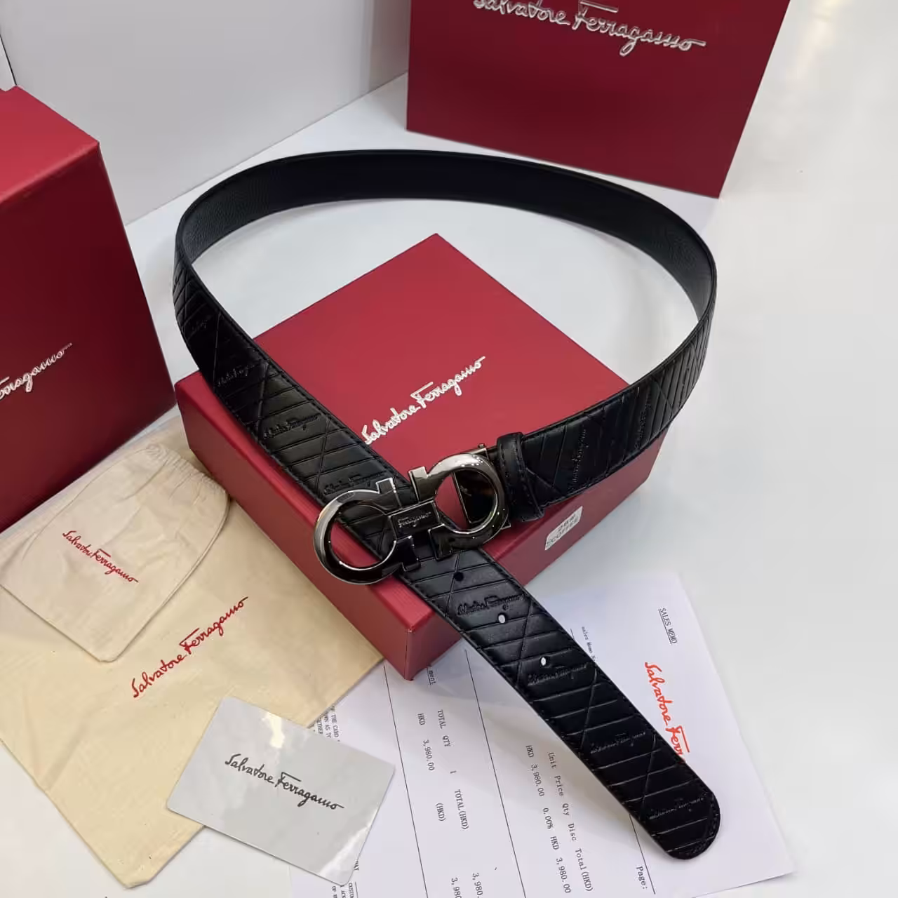 Salvatore Ferragamo Black Quilted Gancini Men's Belt