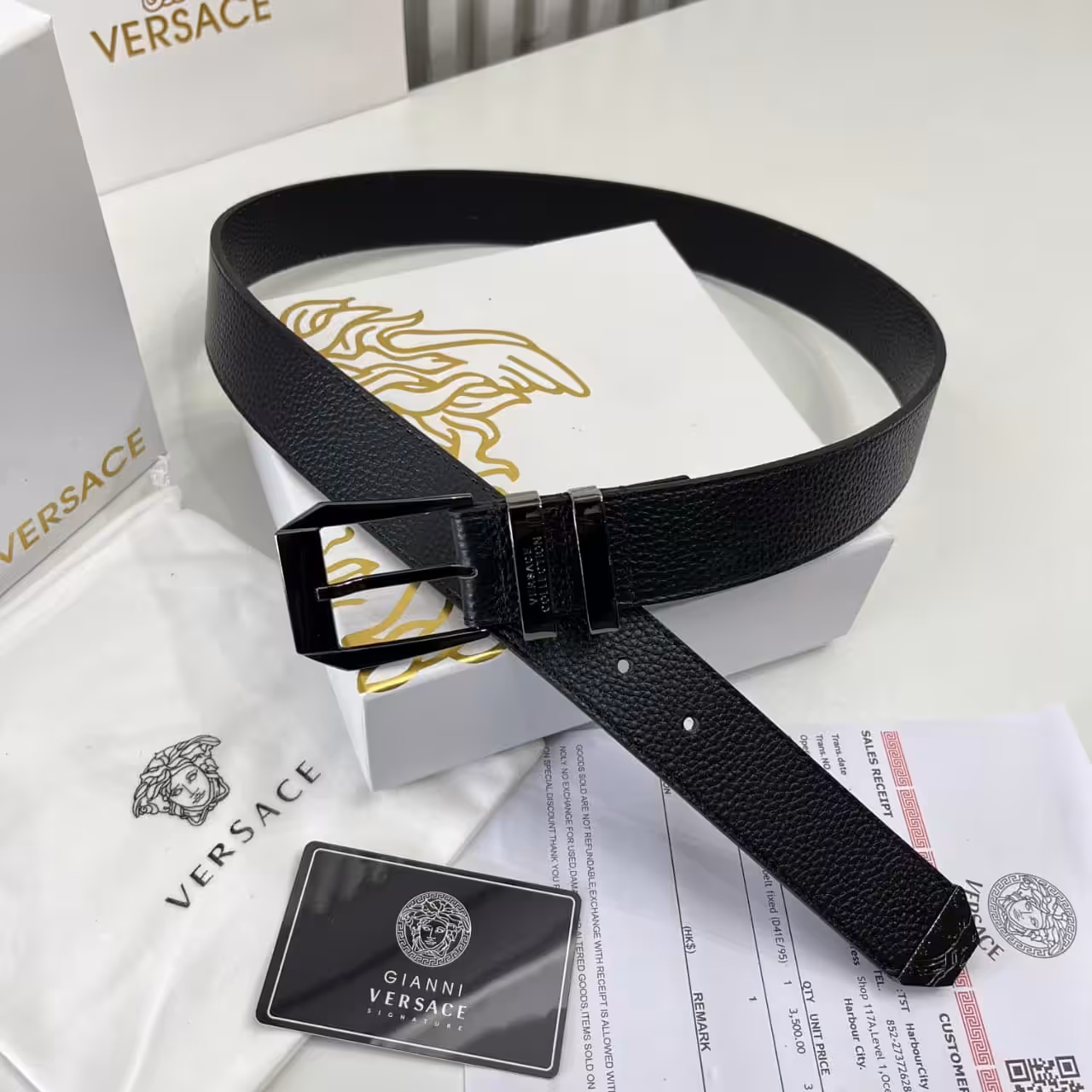 Versace Black Textured Buckle Men's Belt