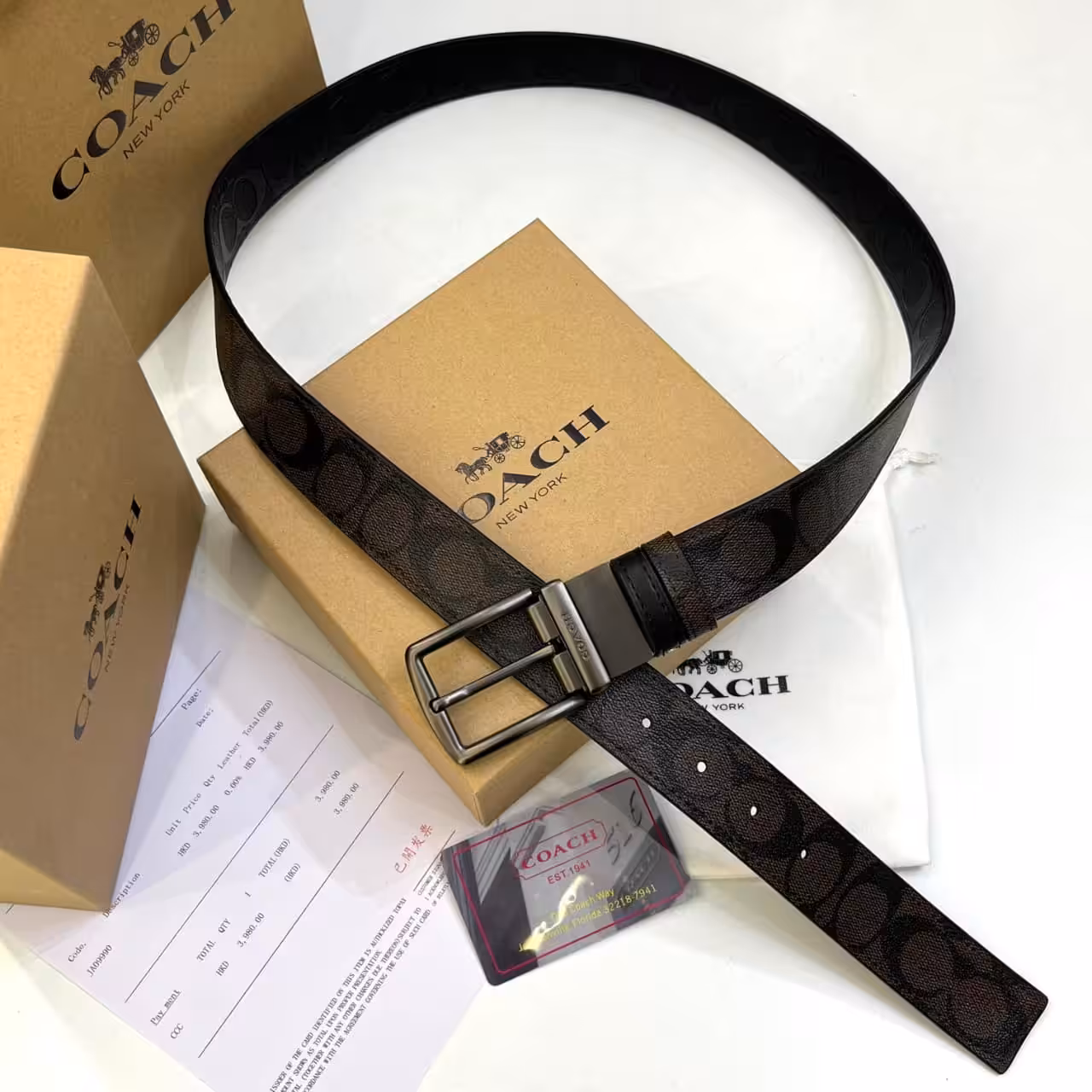 Coach Dark Coffee Signature Buckle Belt