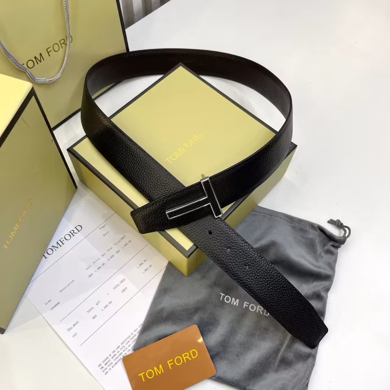 Tom Ford Black T-Buckle Silver Men's Belt