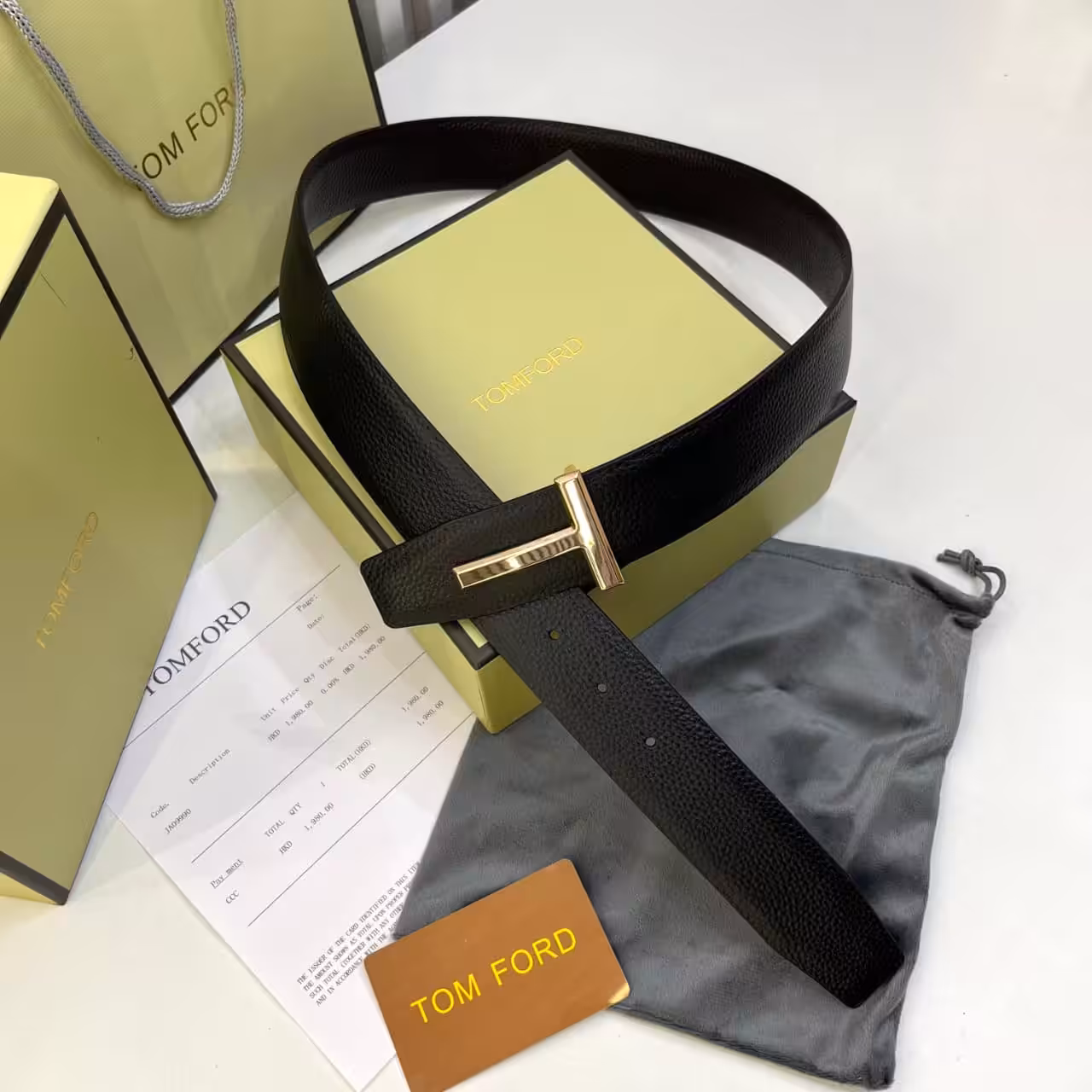 Tom Ford Black Gold T-Buckle Belt