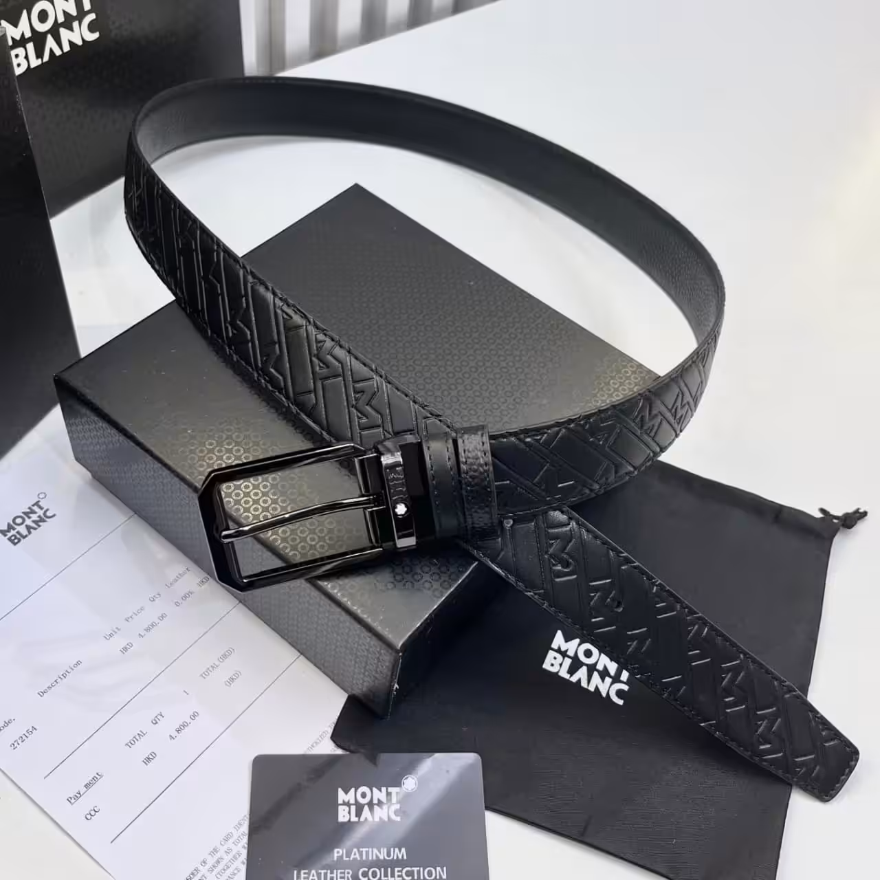 Montblanc Black Embossed Men's Belt