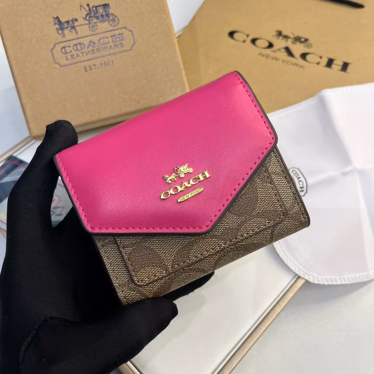 Coach Three Fold Rose Pink Wallet