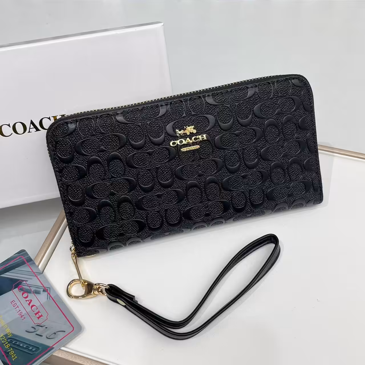 WhatsApp Image 2025-12-02 at 7.25.53 PM Coach Black Embossed Long Zipper Wallet