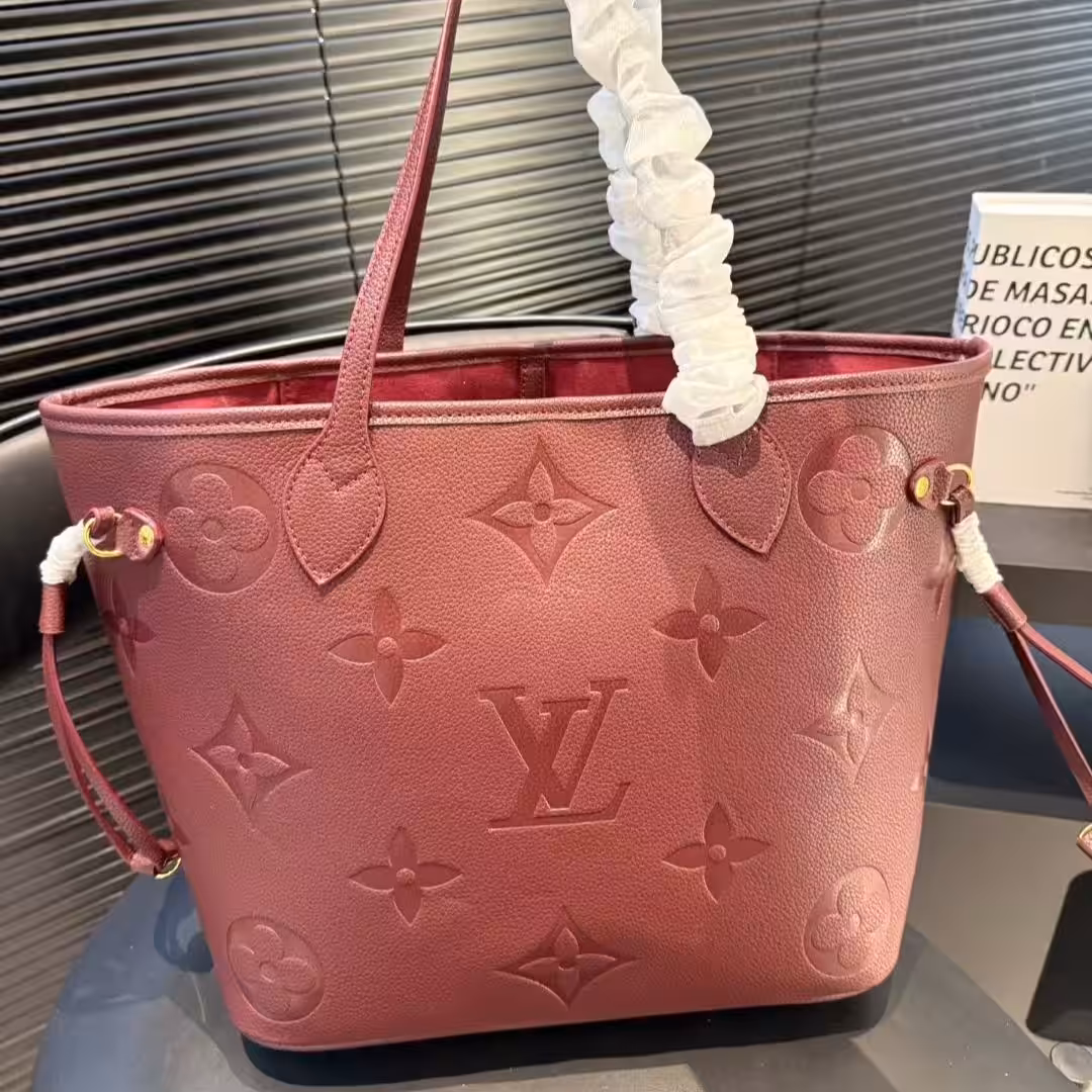 Louis Vuitton Wine Embossed Neverfull MM Tote Bag (With Box )