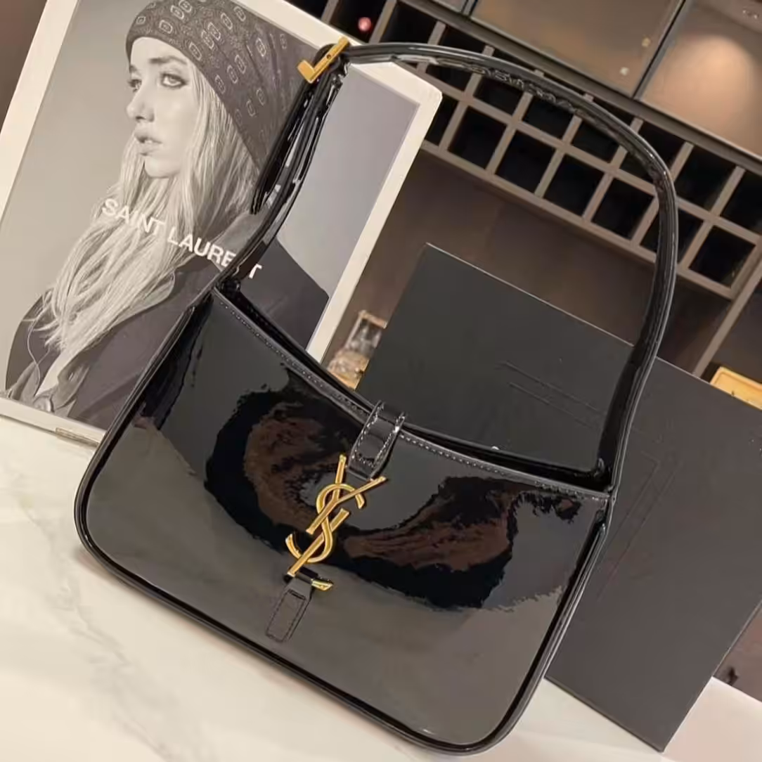 Ysl Le5 Black Glossy Leather Premium Shoulder Bag (With Double Box)